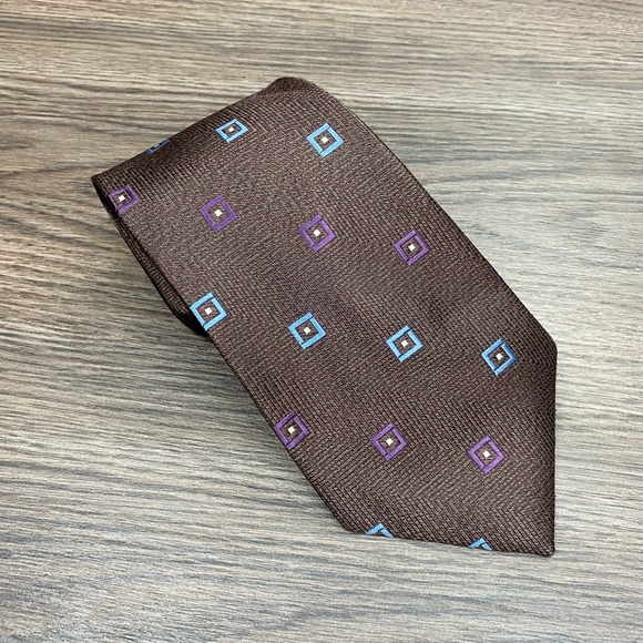 Metropolitan View Brown w/ Purple & Blue Check Tie - Picture 1 of 4